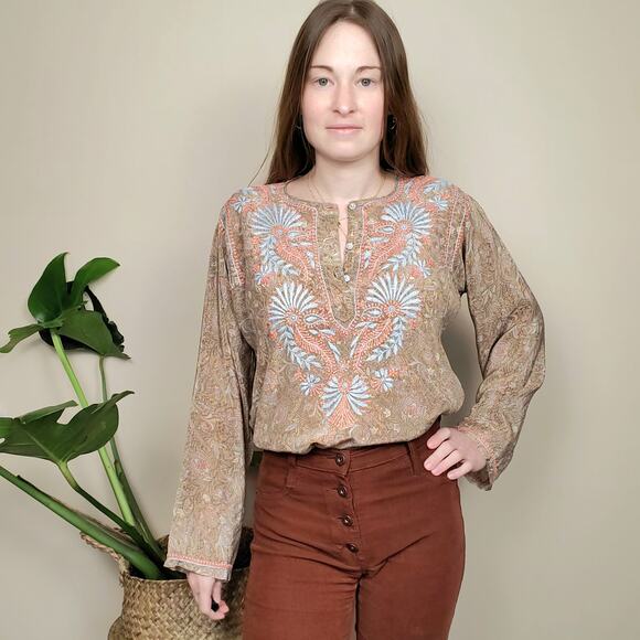 Tibet Arts Floral Paisley Embroidered Tunic Silk Small - Picture 2 of 5